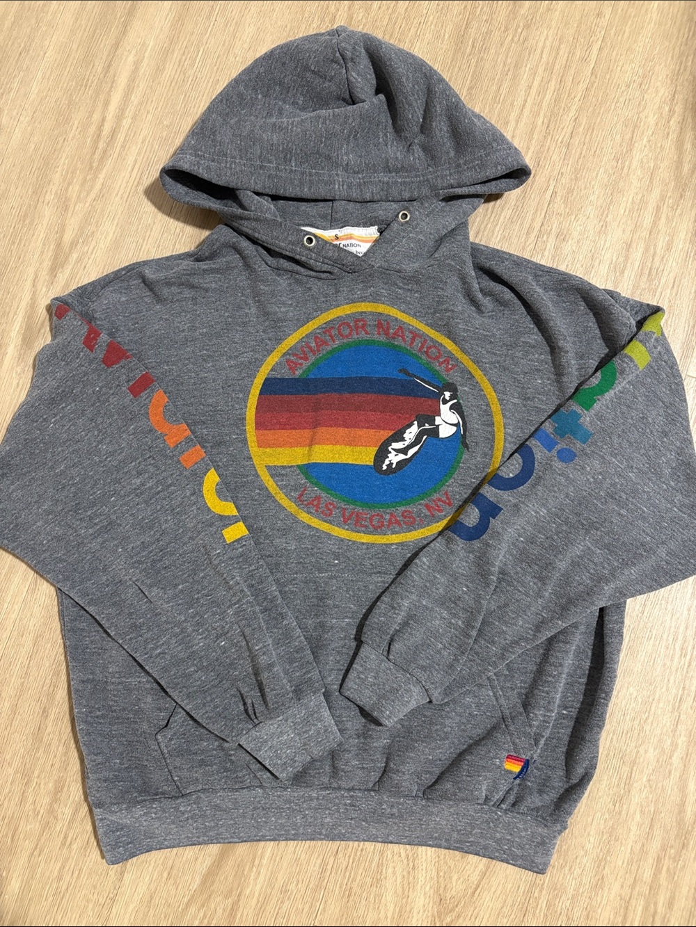 Aviator Nation Gray Hoodie with Rainbow Circle Logo